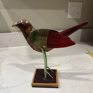 Pottery Barn Folk Art Metal Bird Floral Figurine Home Decor